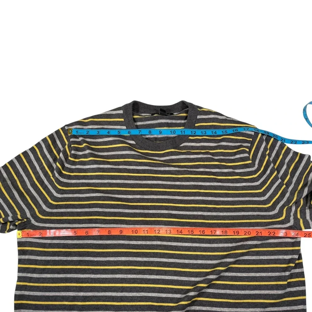 Banana Republic XXL Grey Yellow Striped Cotton Crewneck Sweater Preppy Classic‎